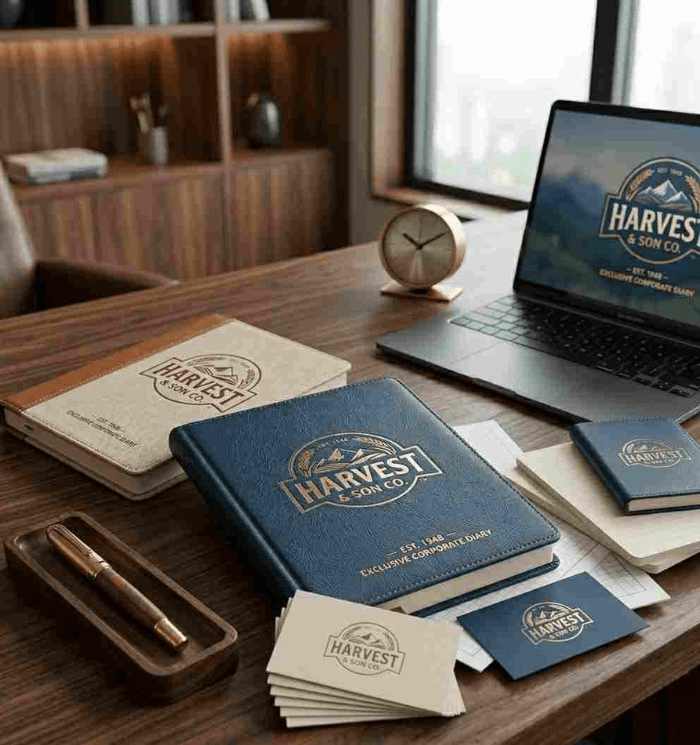 Premium custom branded diaries and notebooks for corporate branding and business promotion