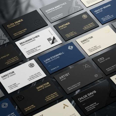Premium business cards with foil and matte finish for corporate branding identity design